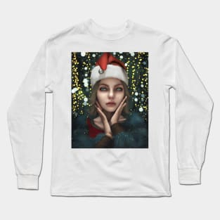 Portrait Of Female Anime Santa  2 Long Sleeve T-Shirt